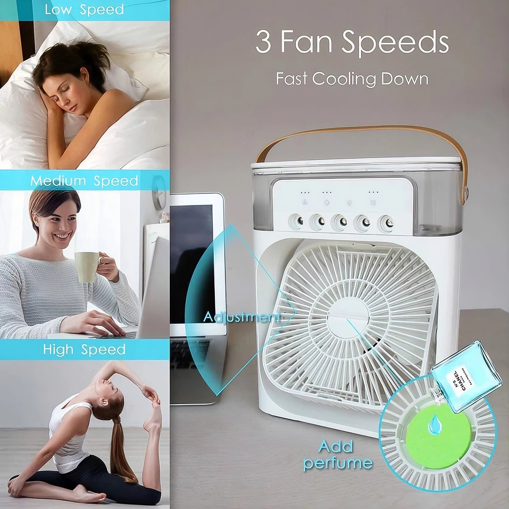 Portable air cooler fan with 7-color light – personal ac fan